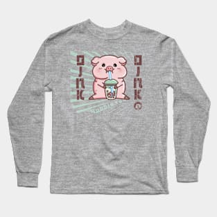 Pig with bubble tea Long Sleeve T-Shirt